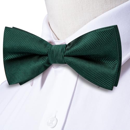 Dubulle Solid Green Bowtie for Men Paisley Floral Mens Pretied Bowtie and Lapel Pin Set Pocket Square Cufflinks Wedding - Image 4