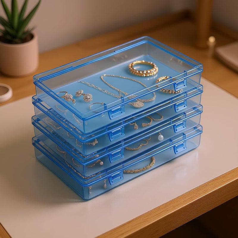 Goodma 4 Pieces Rectangular Plastic Boxes Empty Storage Organizer Containers with Hinged Lids for Small Items and Other Craft Projects (Blue, 7.1 x 4.3 x 1.2 inch) - Image 3