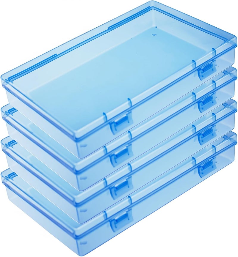 Goodma 4 Pieces Rectangular Plastic Boxes Empty Storage Organizer Containers with Hinged Lids for Small Items and Other Craft Projects (Blue, 7.1 x 4.3 x 1.2 inch) - Image 1