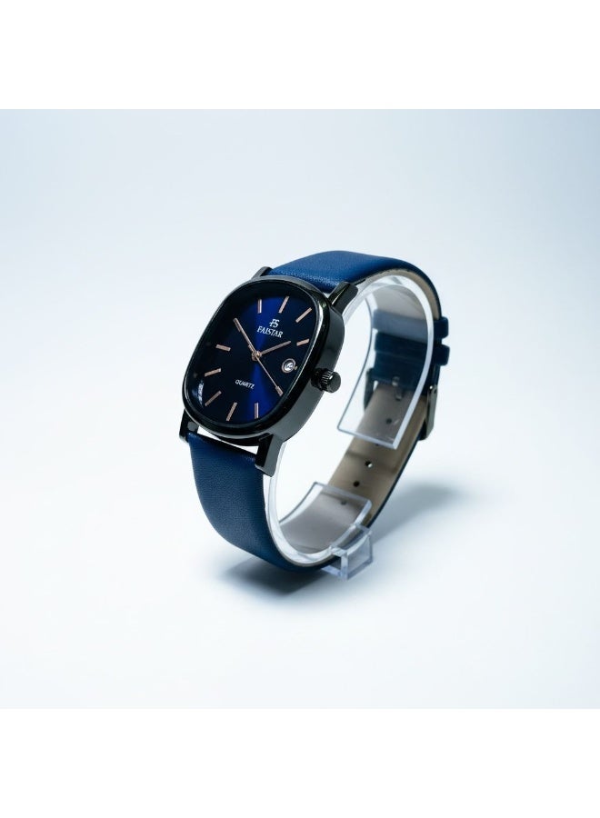 FAISTAR Azure Classic Men’s Quartz Watch Blue Dial Blue Leather Strap Stainless Steel Case Date Display Analog Wrist Watch FT430G - Image 3