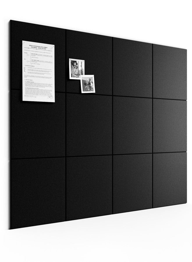 Bumusty Large Cork Board 48" x 36" Alternative - 12 Pack Felt Wall Tiles with 70 Safe Removable Adhesive Tabs, 30 Pushpins, Cork Boards for Walls Pin Board Bulletin Board Office Decor (Black) - Image 1