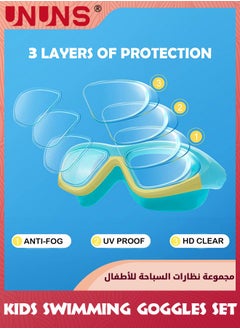 UNUNS Kids Swim Goggles,Wide View Swimming Set With Swimming Cap For Boys Girls 3-14,Anti Fog 100% Uv Protection Goggles With Nose Cover,Connect Ear Plugs,No Leaking Goggles,Green Crocodile  - Image 3