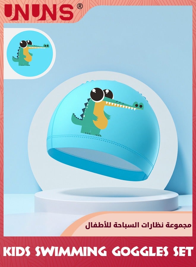 UNUNS نظارات سباحة للأطفال، مجموعة سباحة ذات رؤية واسعة مع قبعة سباحة للأولاد والبنات من سن 3 إلى 14 عامًا، نظارات واقية مضادة للضباب بنسبة 100% من الأشعة فوق البنفسجية مع غطاء للأنف، سدادات أذن متصلة، نظارات واقية ضد التسرب، تمساح أخضر - Image 5