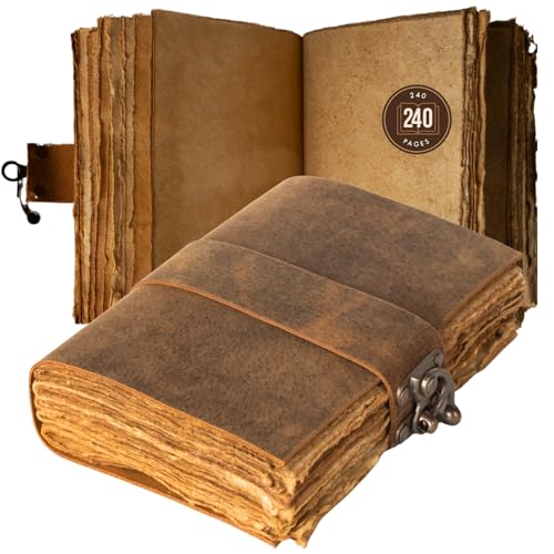NomadCraftsCo. Vintage Leather Journal - Lock Closure, Book of Shadows Journal, Grimoire Journal, Witch Journal, Vintage Journal 240 pages Antique Deckle Edge Paper - Image 1