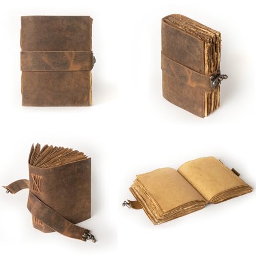 NomadCraftsCo. Vintage Leather Journal - Lock Closure, Book of Shadows Journal, Grimoire Journal, Witch Journal, Vintage Journal 240 pages Antique Deckle Edge Paper - Image 2