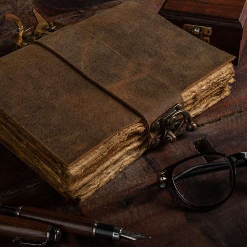 NomadCraftsCo. Vintage Leather Journal - Lock Closure, Book of Shadows Journal, Grimoire Journal, Witch Journal, Vintage Journal 240 pages Antique Deckle Edge Paper - Image 5