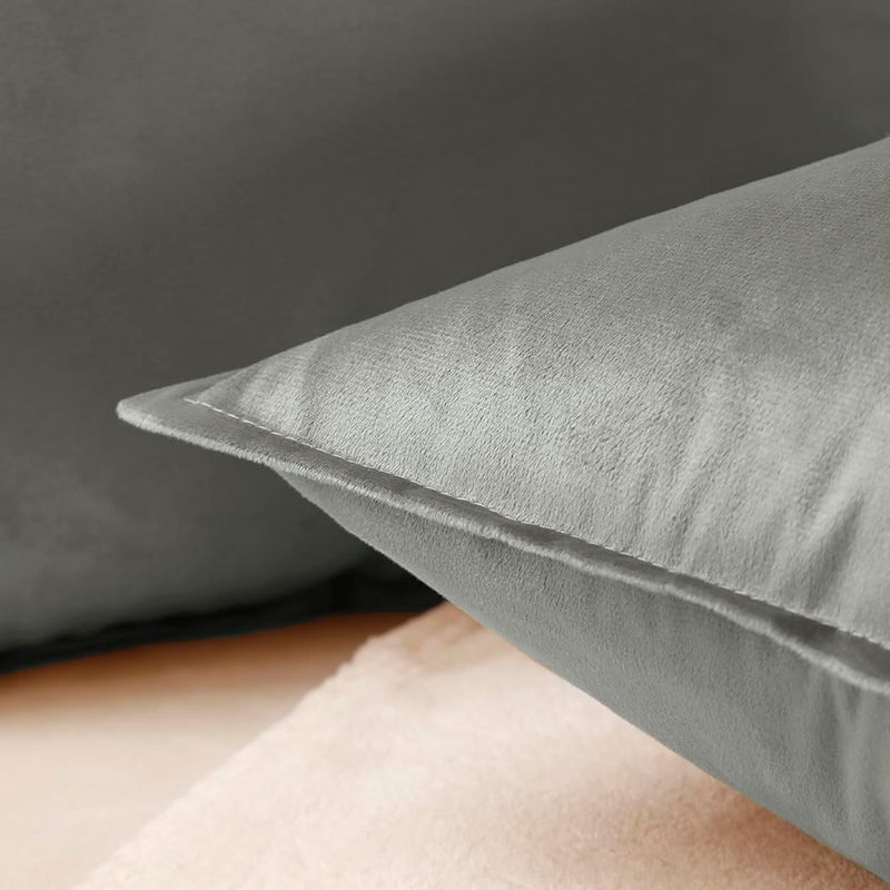 VAKADO Throw Pillow Covers 16x16 Set of 2 Grey Velvet Decor Decorative Couch Cushion Autumn Fall Euro Pillowcases with Fringe Home Bed Decoration for Sofa Bedroom Office - Image 2