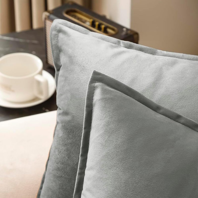 VAKADO Throw Pillow Covers 16x16 Set of 2 Grey Velvet Decor Decorative Couch Cushion Autumn Fall Euro Pillowcases with Fringe Home Bed Decoration for Sofa Bedroom Office - Image 4