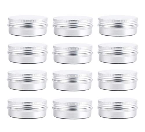 erioctry ericotry 12 pcs of 2 Oz/ 60 ML Silver Aluminum Tins Empty Slip Slide Round Containers with Tight Sealed Twist Screwtop Cover for Powder Lip Balm Lotion Make Up Eye Shadow Cream - Image 1