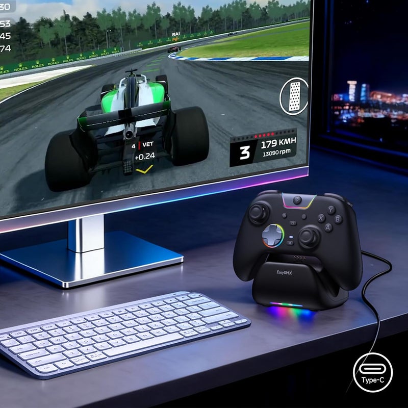 EasySMX X05Pro Controller Dock USB-C Powered Charging Stand with Receiver Storage, Anti-Slip Base, Clean Desk Setup, Premium Display for PC & Switch Gamers - Image 5
