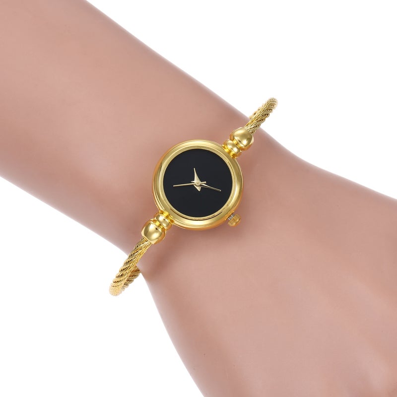 Chic Ladies Alloy Steel Wire Bracelet Watch Golden black face  - Image 1