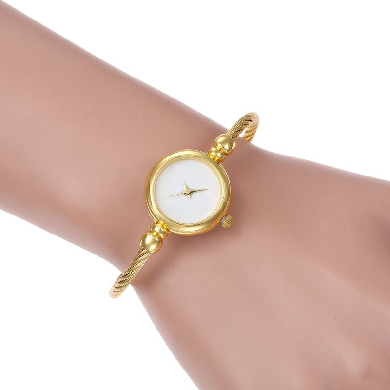 Chic Ladies Alloy Steel Wire Bracelet Watch Golden black face  - Image 2