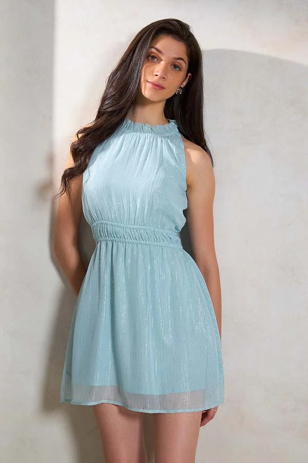 فيرجيو VIRGIO 100% Viscose Metallic Mini Dress