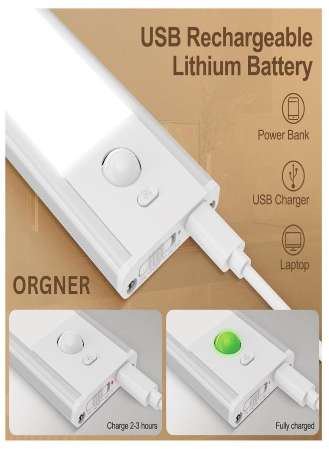 Orgner Wireless Motion Sensor Under Cabinet LED Light USB Rechargeable 3 Color Options Sleek 20cm Size Ideal for Lighting Wardrobes Kitchens Stairs Cupboards Drawers and Home Interiors - Image 3