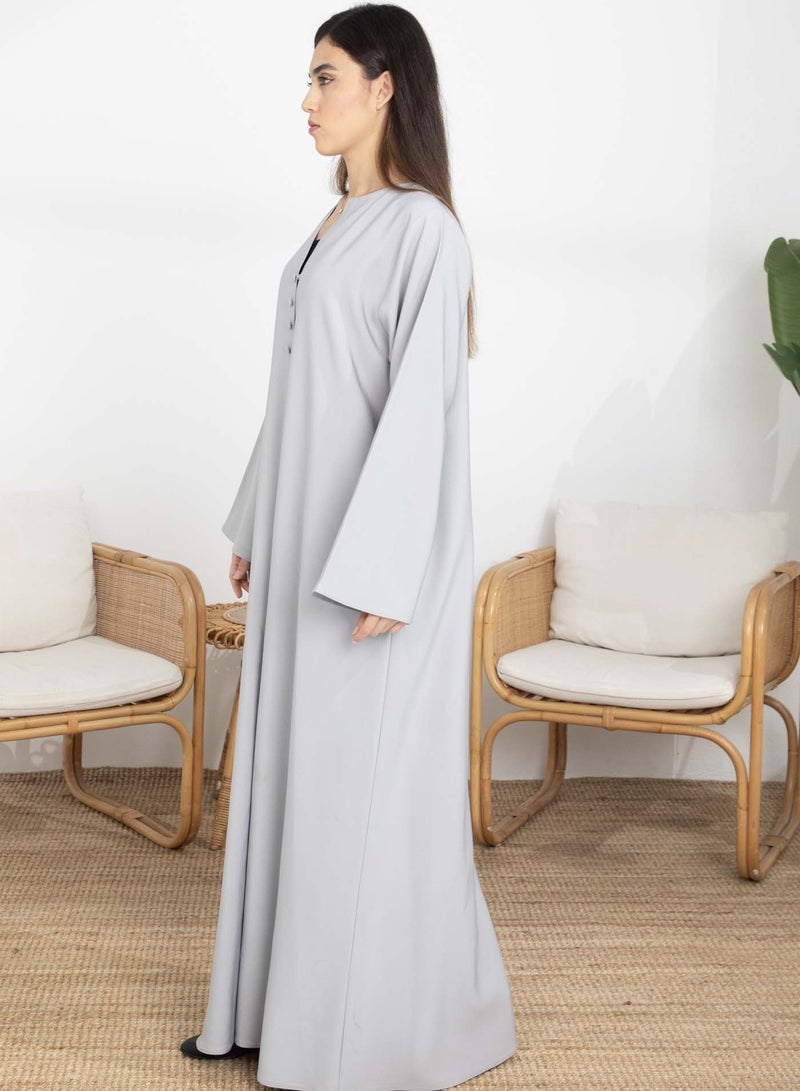 أم سكوير فاشن Grey Barbie Crepe Abaya with  Sheila  - Image 2