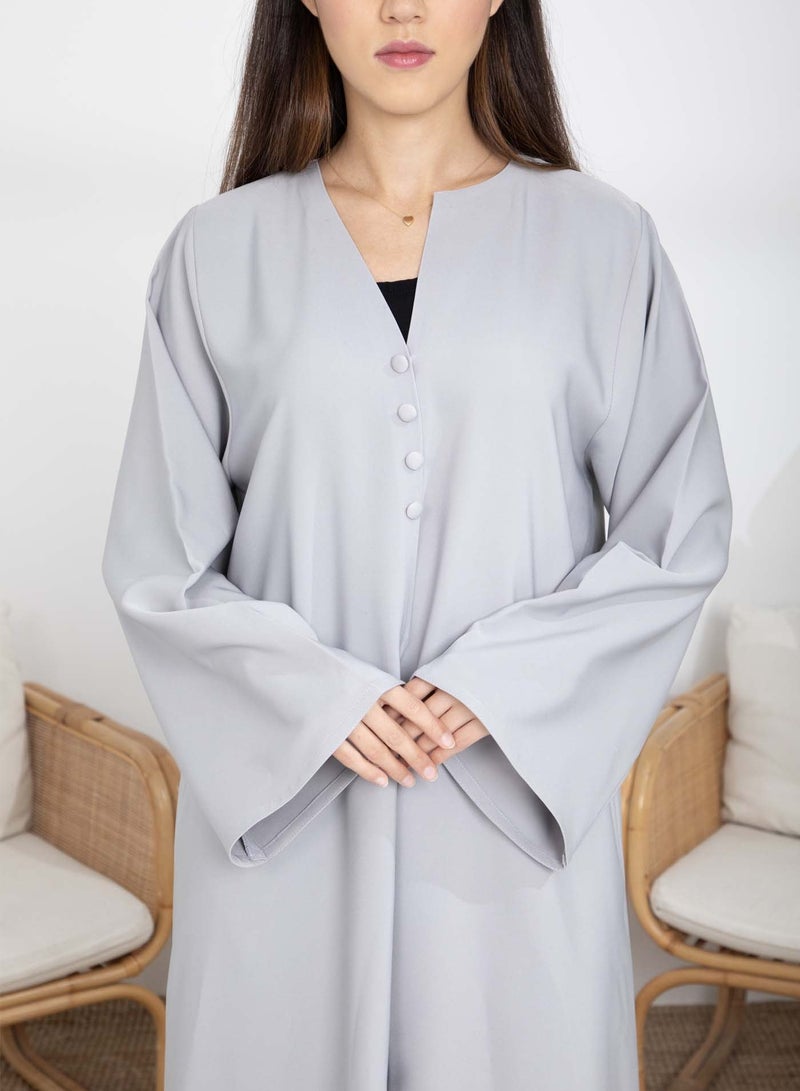 أم سكوير فاشن Grey Barbie Crepe Abaya with  Sheila  - Image 3