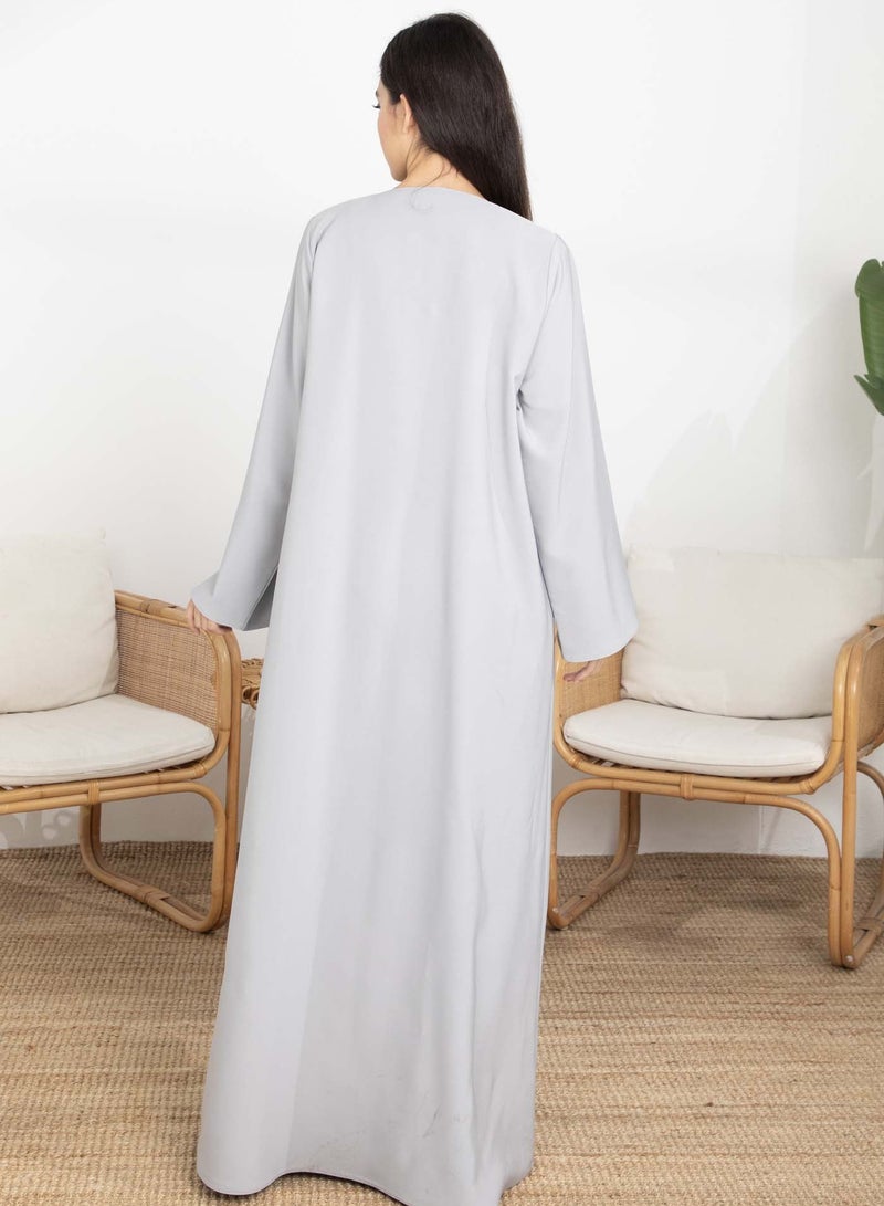 أم سكوير فاشن Grey Barbie Crepe Abaya with  Sheila  - Image 5
