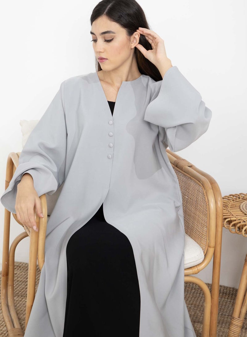 أم سكوير فاشن Grey Barbie Crepe Abaya with  Sheila  - Image 4
