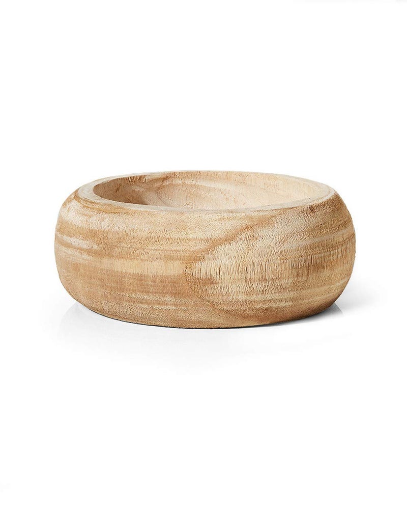 Serene Spaces Living Serene Spaces Living Paulownia Round Wood Bowl  Handmade Decorative Wooden Bowl for Dcor Parties Weddings Centerpiece for Floral Arrangements  Single 4 Tall and 95 Diameter 
