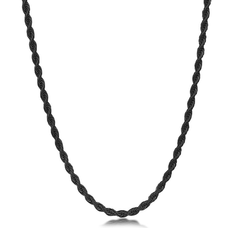 Fiusem Black Rope Chain for Men 3mm Stainless Steel Necklace for Men and Women Rope Chain 18 Inches - Image 2
