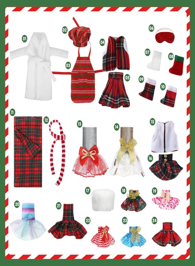 Jerify 24 Pcs Christmas Doll Accessories Set Include Skirts White Bathrobe Plaid Sleeping Bag Fluffy Vest Scarf Stockings Eye Mask Glasses Kitchen Apron and Hat for Christmas Doll Outfit - Image 3