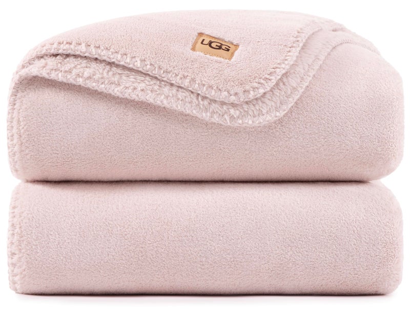 UGG Whitecap Full/Queen Blanket, Fleece Fluffy Blanket for Bed, Luxury Cozy Oversized Throw for Couch, Washable Hypoallergenic Queen Bedding, Cute Decor, 90" x 90", Quartz Pink - Image 1
