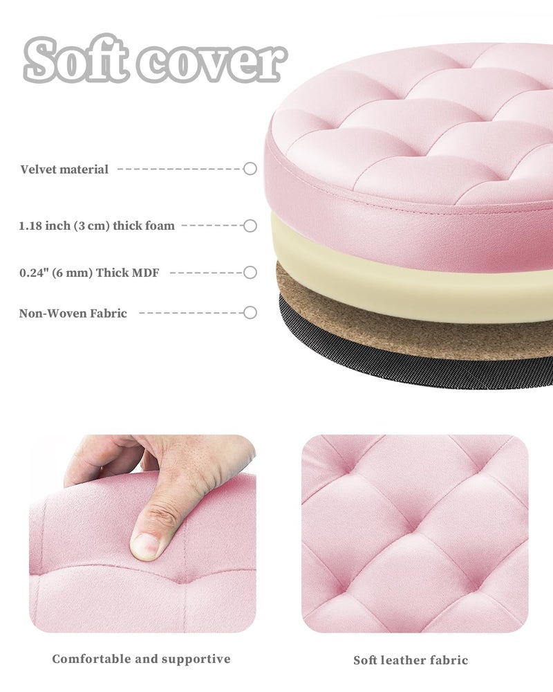 BsketaÂ® Folding Storage Ottoman Round 14" x 14" x 13"Inch Foot Stool with Thicker Foam Padded Seat Small Velvet Storage Ottoman Bench Foot Rest for Living Room Foldable Coffee Table(Pink) - Image 3
