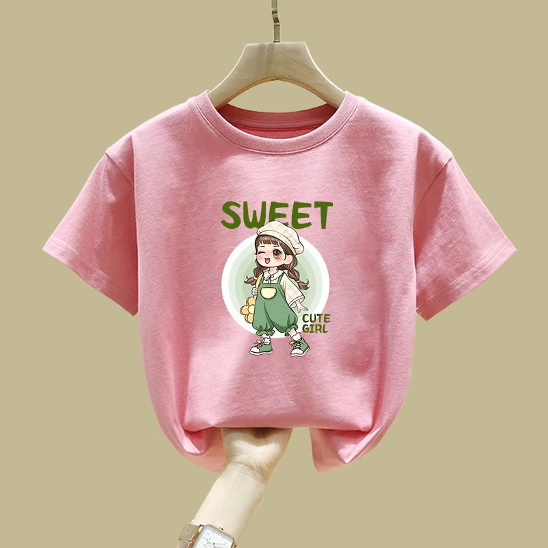 2528# Girls Cotton Short-sleeved T-shirt Autumn New Base Shirt Inner and Outer Wear Children's T-shirt Spring and Autumn Top T - Image 2
