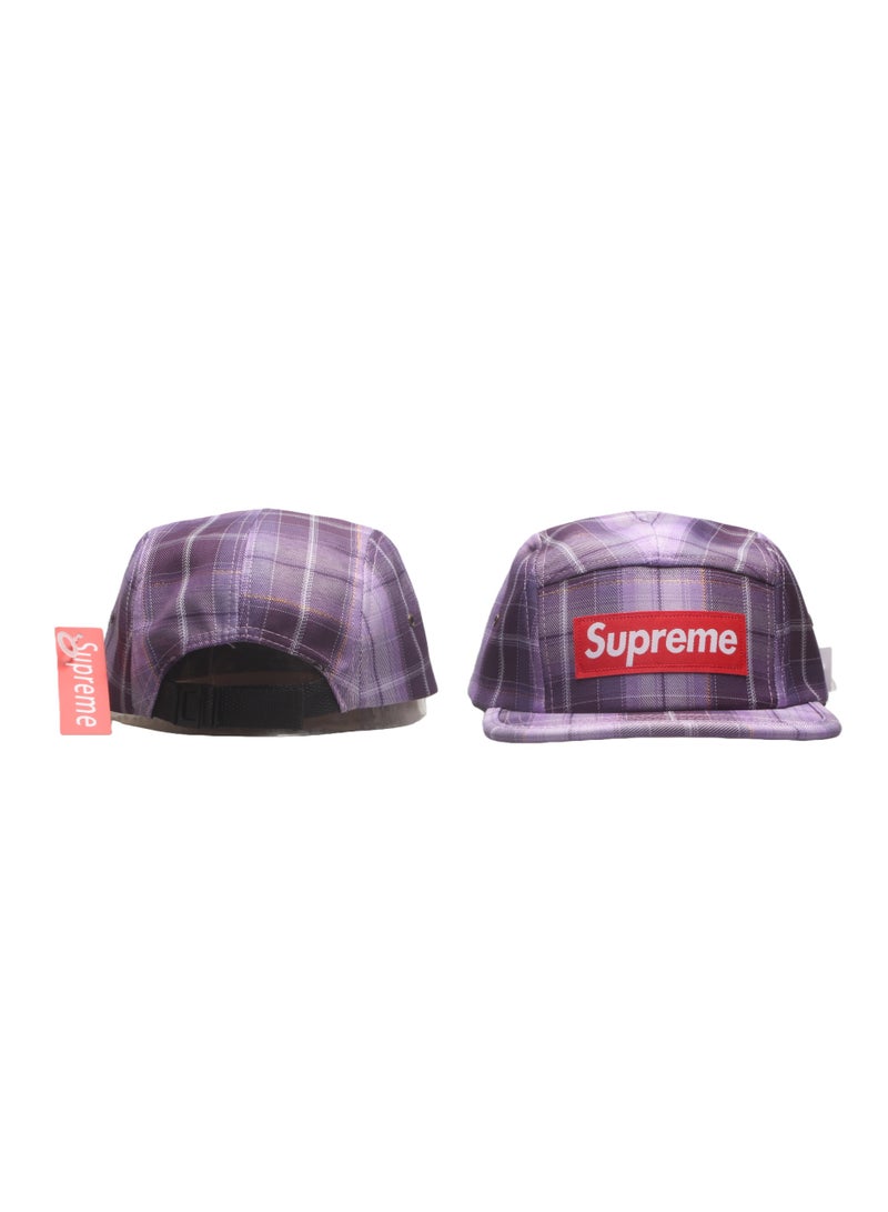 Supreme Purple Plaid Camp Cap Red Box Logo