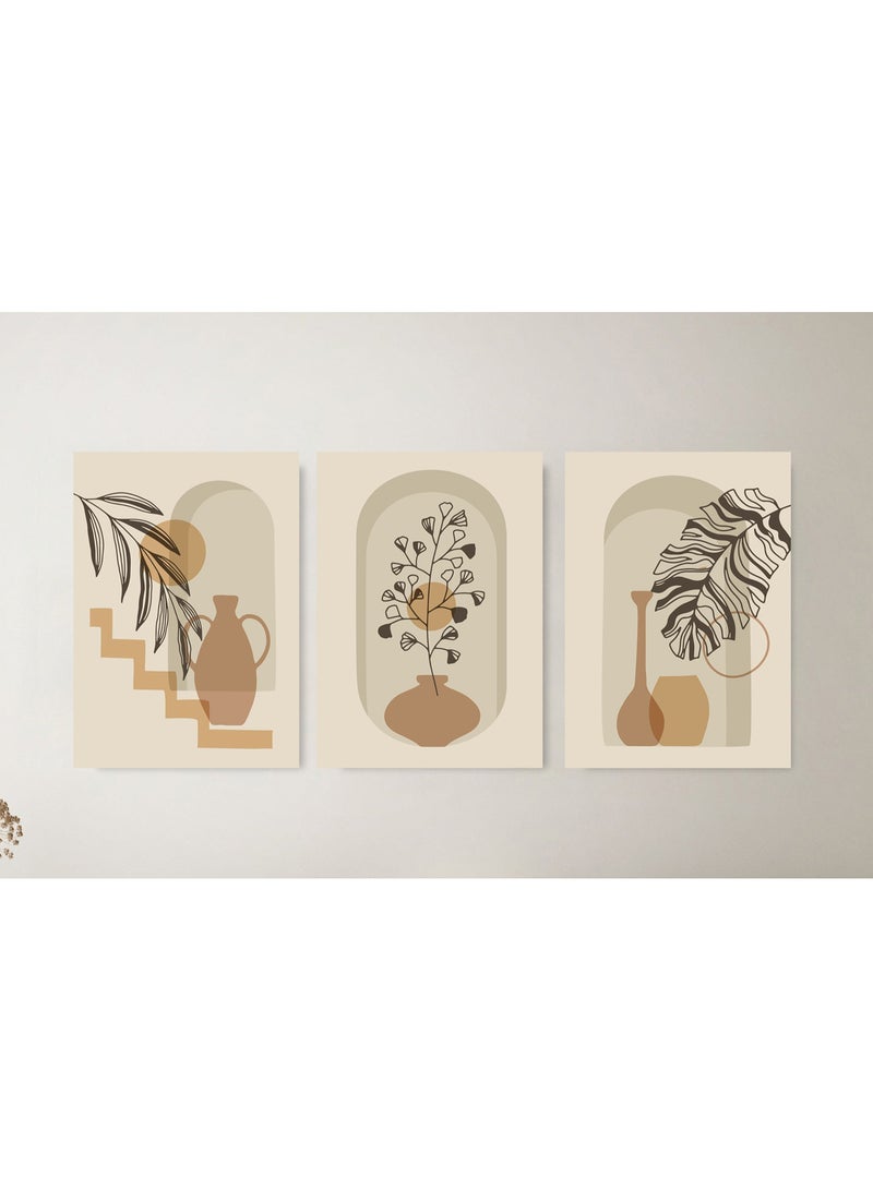 Modern abstract Wall Art – 3 Piece Set with Warm Earth Tones for Elegant Home Decor