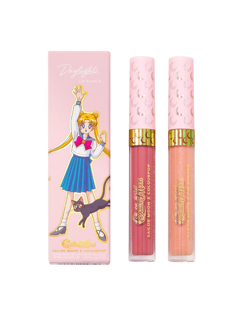 COLOURPOP Colourpop x Sailor Moon Ultra Lip Set - High-Shine, Non-Sticky & Hydrating Pink Lip Gloss & Diffused Matte Lipstick Set with a Flexible Paddle Applicator - Daylight (2 Count) 