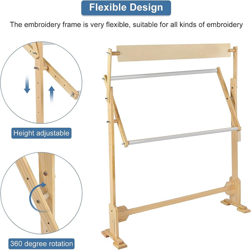 Ejoyous Adjustable Embroidery Hoop Stand - Cross Stitch Floor Stand Wooden Needlework Table Lap Hands- Hand Quilting Frame Floor-Standing Scroll Frame Holder for Cross Stitch Needlework - Image 4