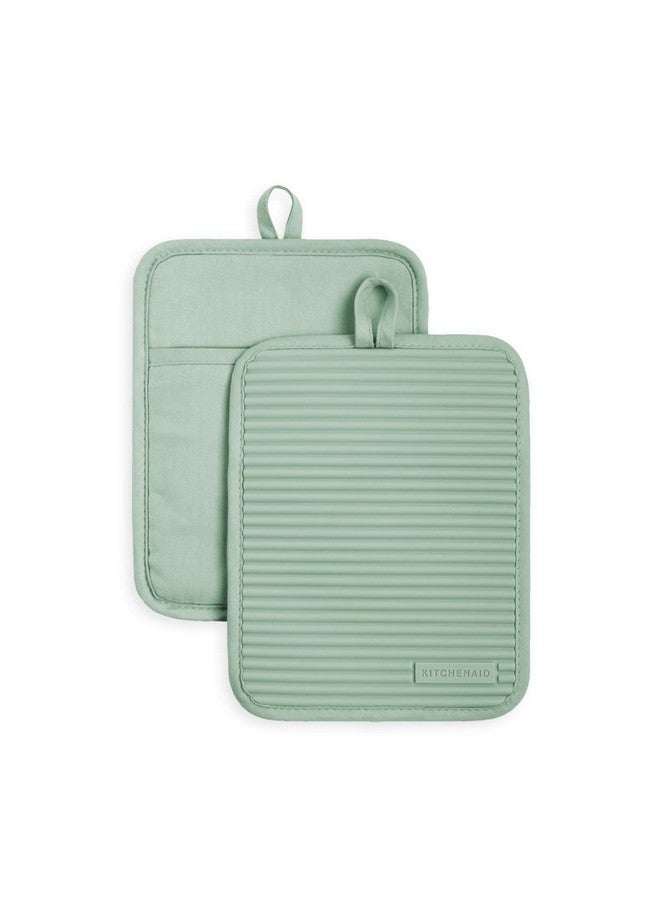 KitchenAid Ribbed Soft Silicone Pot Holder Set, Pistachio 7"x9" - Image 1