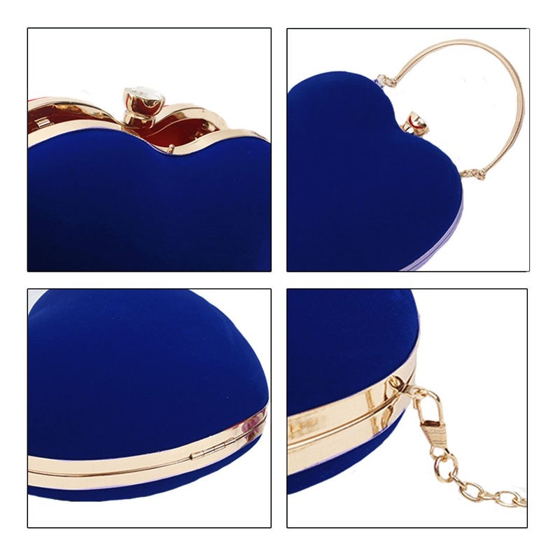 Reberomantic Reberomantic Heart Shaped Evening Purse Velvet Clutch Purse Solid Evening Bag, One Size Blue  - Image 4