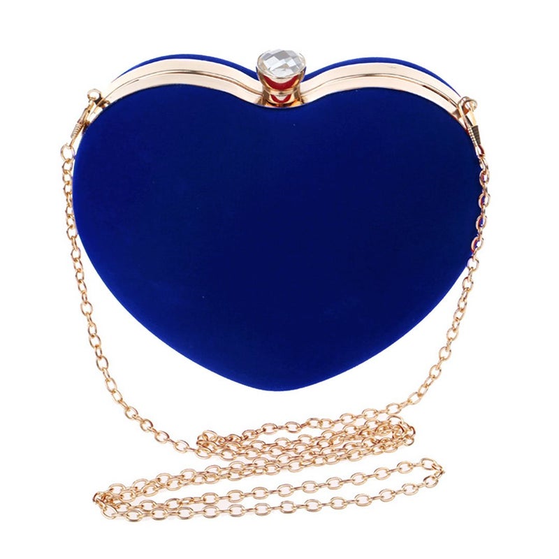 Reberomantic Reberomantic Heart Shaped Evening Purse Velvet Clutch Purse Solid Evening Bag, One Size Blue  - Image 1