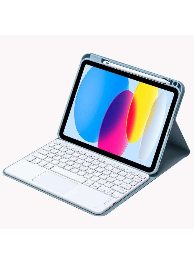 Suitable For IPad10 Bluetooth Keyboard 10.2 Upper Pen Slot Leather Case Air5 Magnetic Protective Case Mouse Mini7 Wonderful-Color:Mist Blue + Square Hat Touch-Product Type:iPad 10 Generation 10.9(20  - Image 1