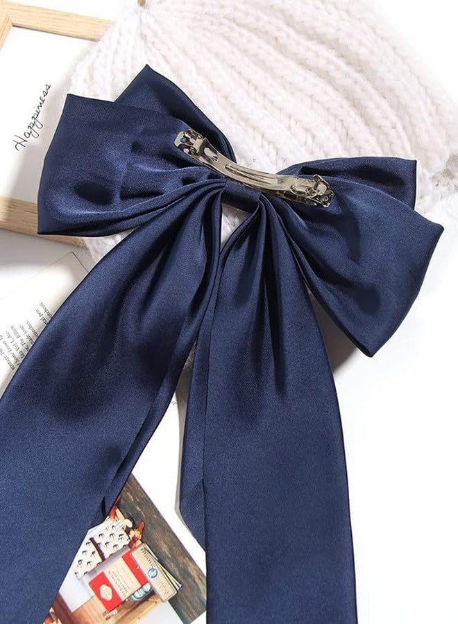 CHRONEX 2PCS Women Satin Hair Bow Clip Large Silky Hair Barrettes with Large Ribbon Bow Clips, Synthetic Hair Extension for Womens, 8 Inches - Image 3