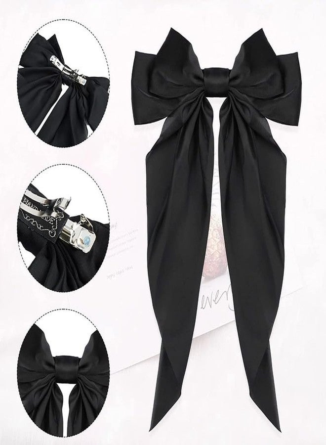 CHRONEX 2PCS Women Satin Hair Bow Clip Large Silky Hair Barrettes with Large Ribbon Bow Clips, Synthetic Hair Extension for Womens, 8 Inches - Image 5