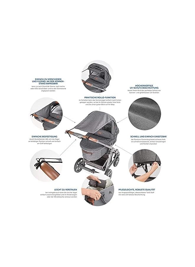 Sun Shade Cover And Sleep Shade For Baby Stroller And Joggers Delfino Toddler Awning Anti Uv Protection Umbrella And Universal With Adjustable Strap Blocks The Sun's Rays Dark Gray
