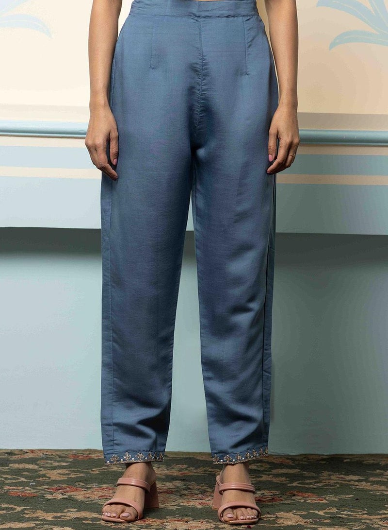 آي شين طقم كورتا نسائي رمادي حرير روماني مطرز طويل بقصة مستقيمة كاجوال - Image 3