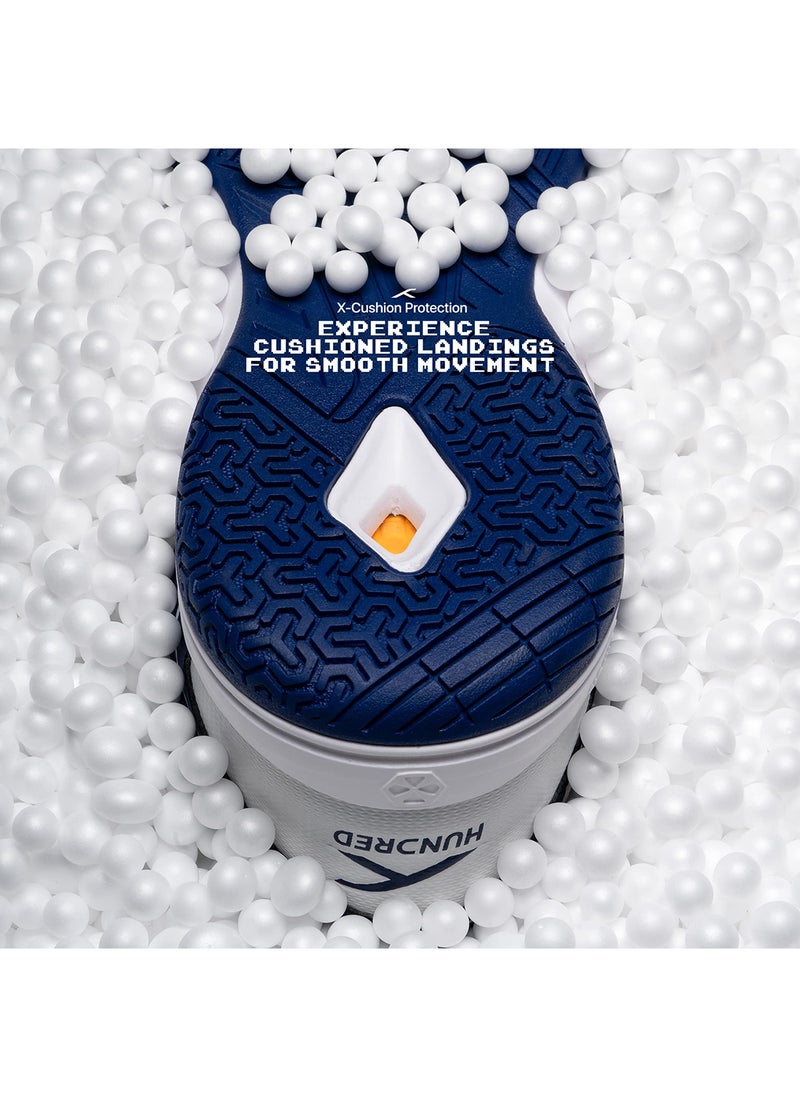 HUNDRED RAZE Badminton Shoe (White/Navy Blue, UK 9 \ US 10 \ EU 43 ) | Mens and Boys | Non-Marking Shoe | Court Shoe | For Badminton, Squash, Tennis Players | X-Cushion, Active Grip Sole, Toe Assist  - Image 4