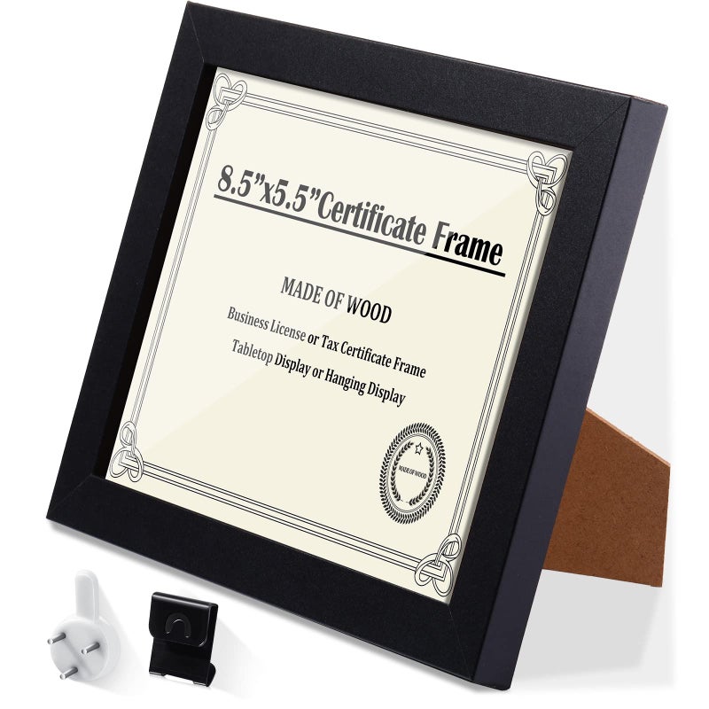 Namalu Namalu 55 x 85 Inch Business License Frame Certificate Diploma Frame Document Wood Picture Frame with Wall Hangers Self Standing Solid Tax Certificate Frame for Wall and Tabletop Black 1 Pcs 