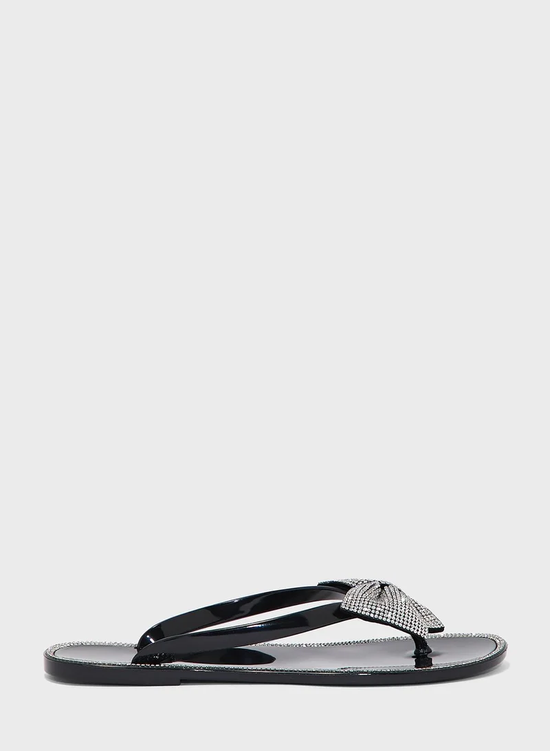 Truffle Diamante Butterfly Jelly Flat Sandal