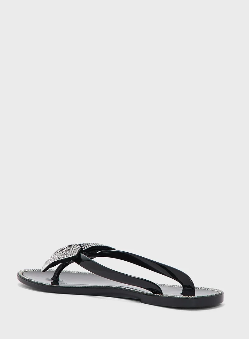 Truffle Diamante Butterfly Jelly Flat Sandal