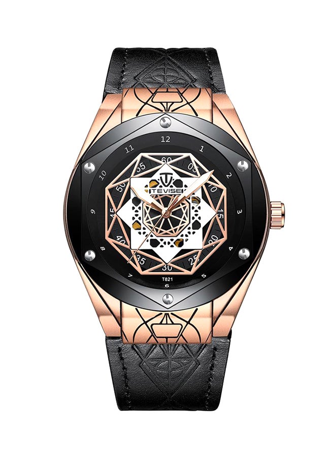 تيفيز ساعة يد بعقارب وسوار من الجلد طراز J3045RBB men - Image 1