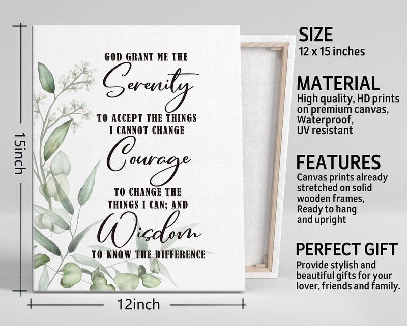 WKYAER Serenity Prayer Sign Canvas Wall Art Decor, Canvas Prints Poster Christian Wall Art for Living Room Bedroom Home Decor, God Grant Me The Serenity Wall Decor Framed, Gift for Christian Size 12x15 - Image 3