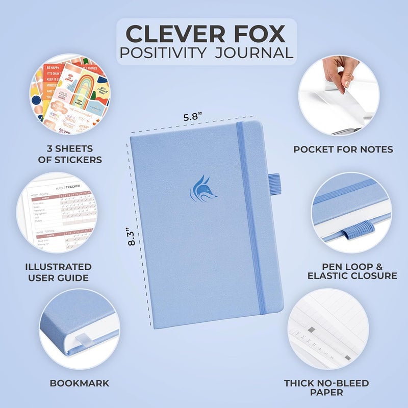 كليفر فوكس دفتر يوميات الإيجابية من Clever Fox – امتنان يومي وتأكيدات مع محفزات – دفتر يوميات الصحة النفسية التحفيزية للرجال والنساء مع متتبع العادات – يدوم 6 أشهر، حجم A5 (أزرق بنفسجي) - Image 2