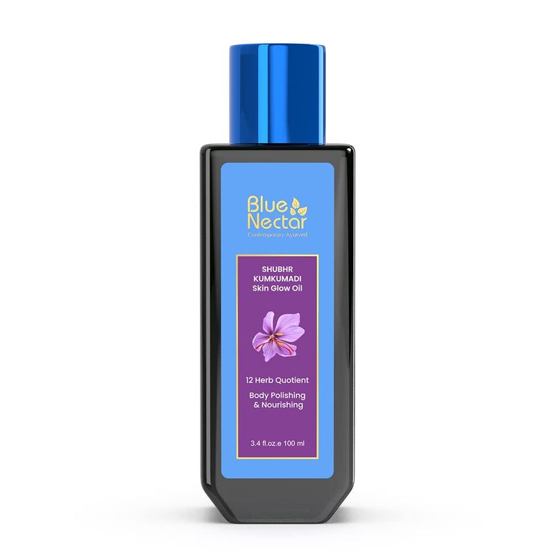 Blue Nectar Kumkumadi Body Oil for Glowing Skin  Moisturizing Body Oil for Dry Skin with Relaxing Aroma  Plant Based Body Oil for Women  Men 12 Herbs 34 fl oz