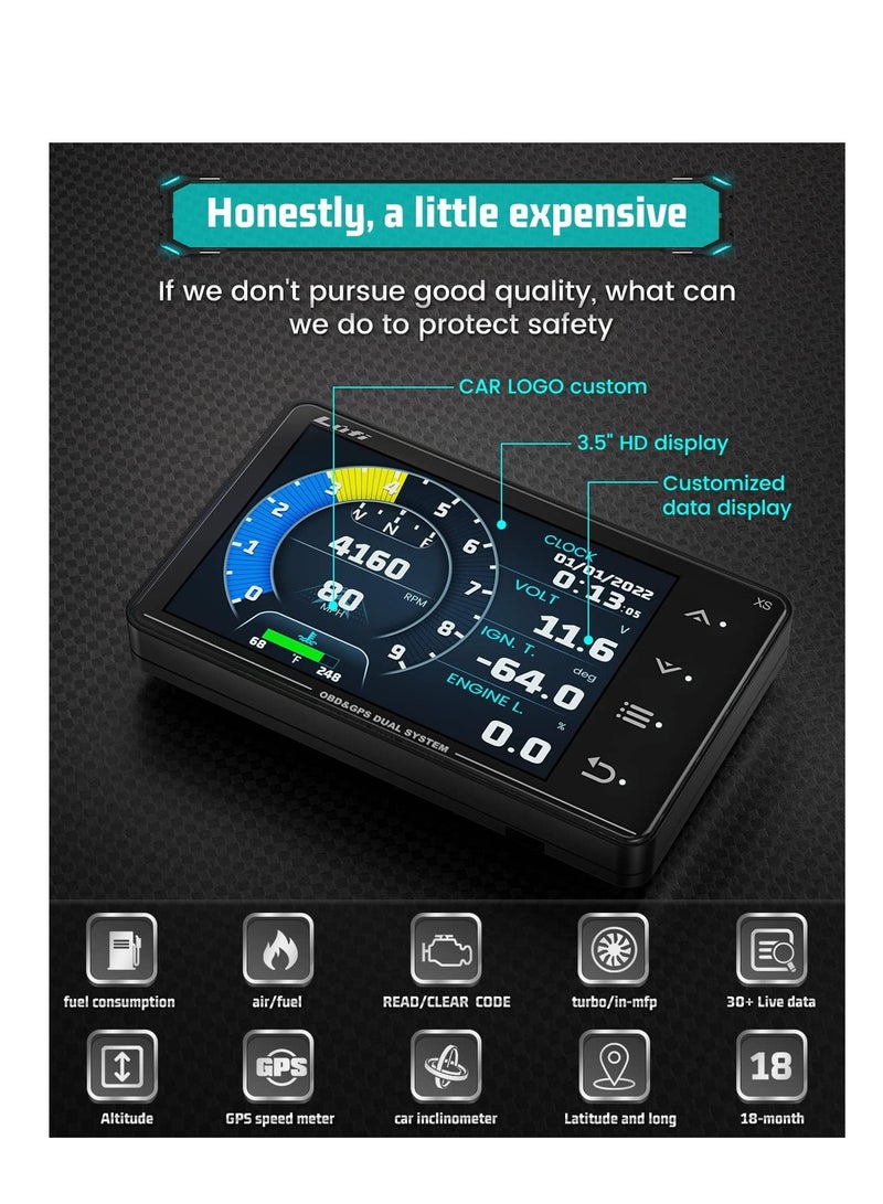 Lufi Xs Obd2 Gauge Display, GPS Speedometer,car inclinometer, Boost Gauge, RPM Meter, Heads up Display - Image 5