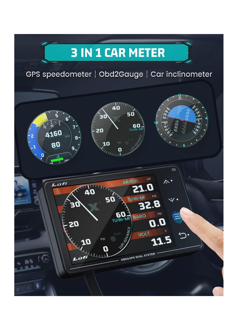 Lufi Xs Obd2 Gauge Display, GPS Speedometer,car inclinometer, Boost Gauge, RPM Meter, Heads up Display - Image 4